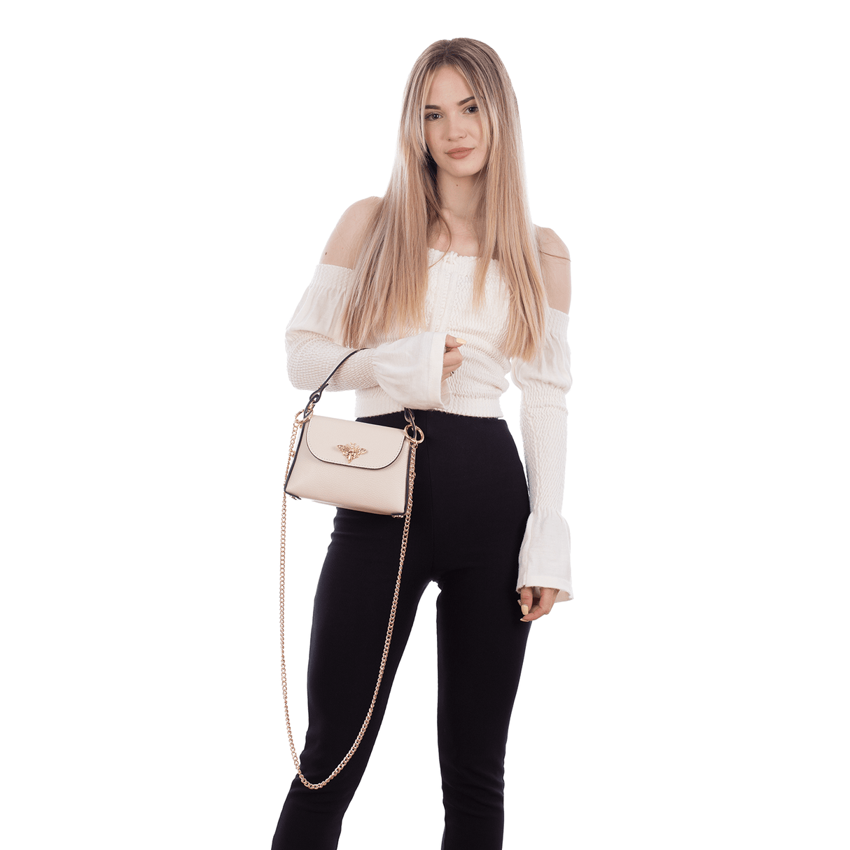 Női táska 2 fogantyúval, természetes bőrből, Alena - bézs