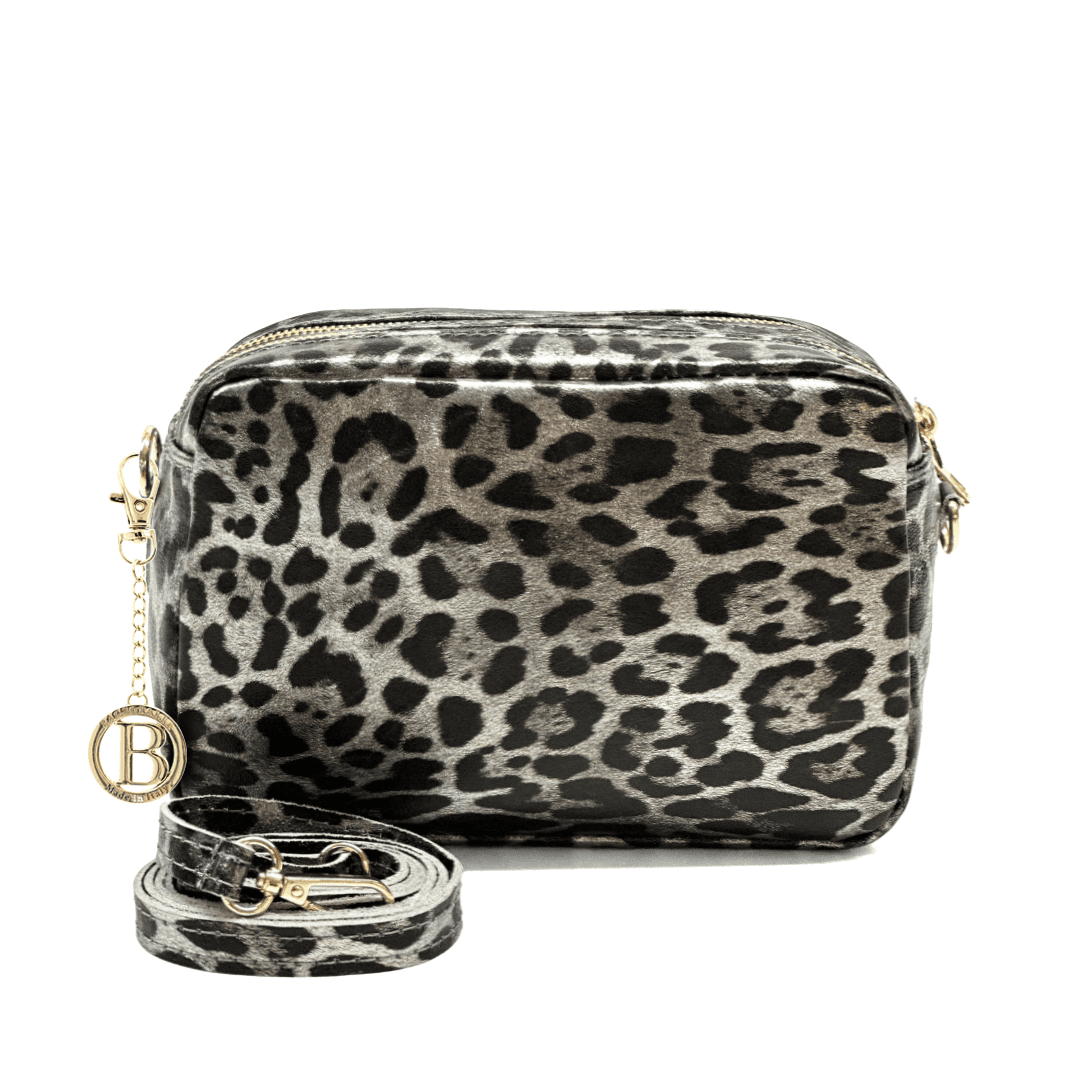 Természetes bőr válltáska nyomtatott mintával - fekete