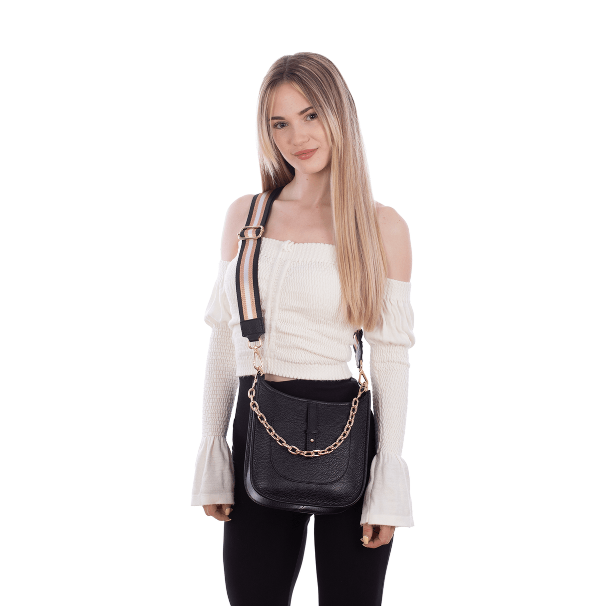 Női táska 2 fogantyúval természetes bőrből Lena - fekete