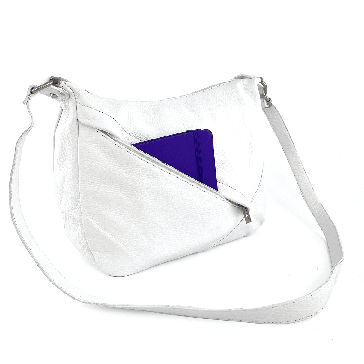 Természetes bőr válltáska elválasztóval - fehér