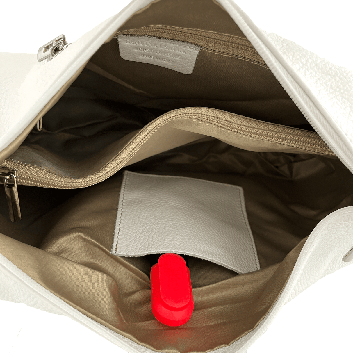 Természetes bőr válltáska elválasztóval - fehér