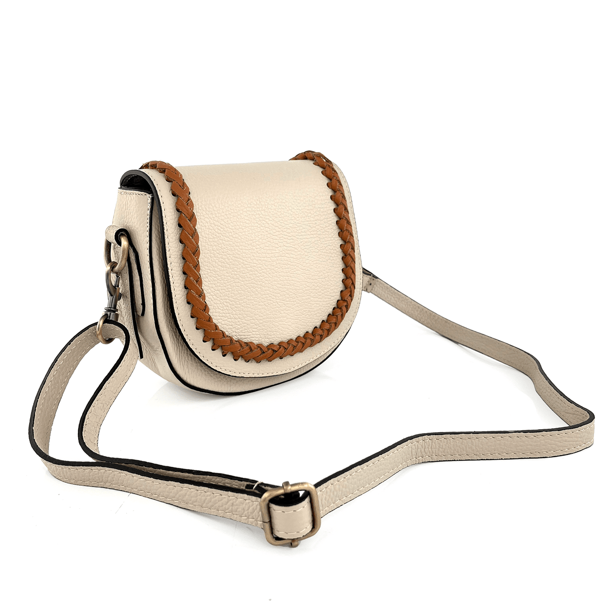 Női válltáska természetes bőrből Naomi - bézs/téglavörös