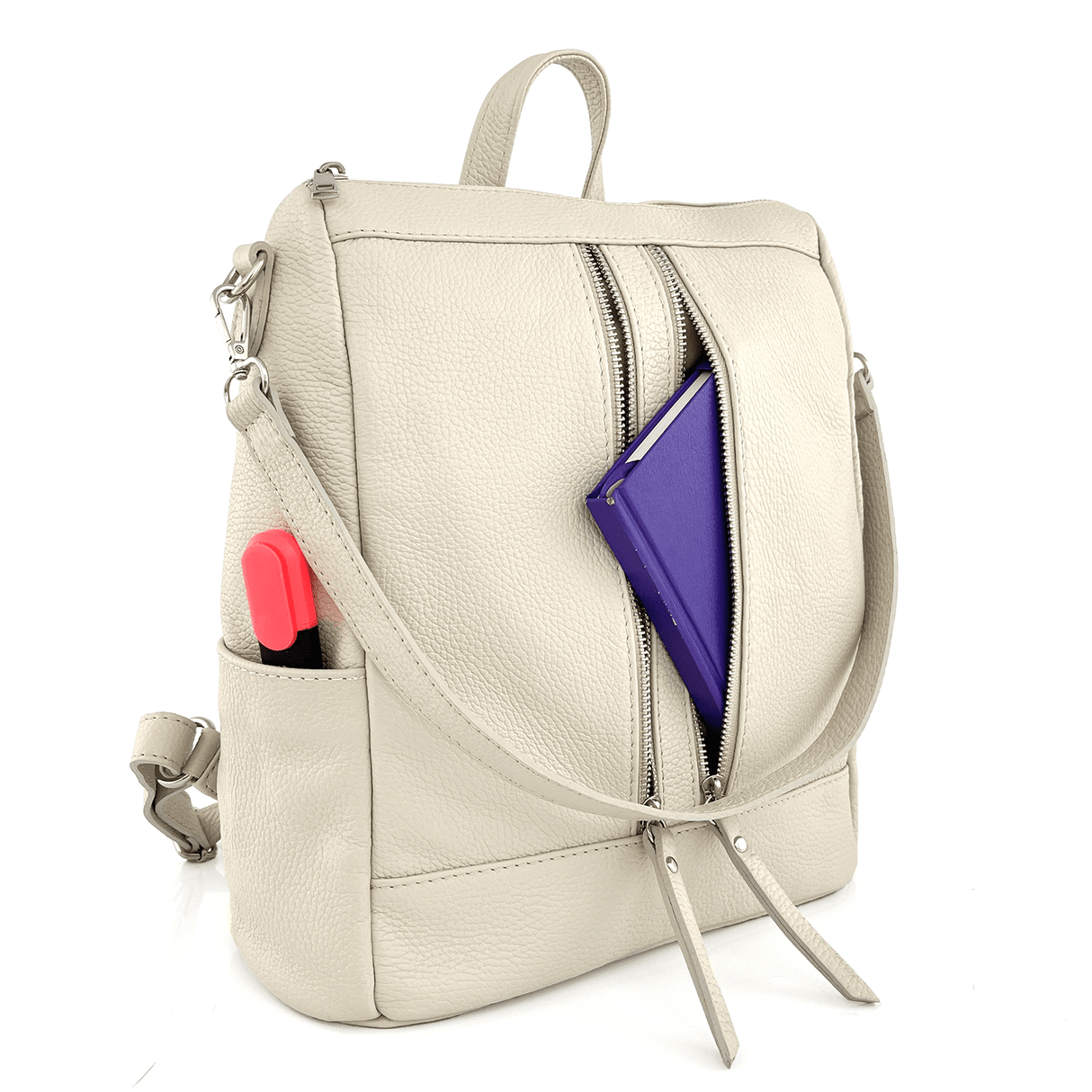 2 az 1-ben - Vittoria természetes bőr hátizsák és táska - bézs