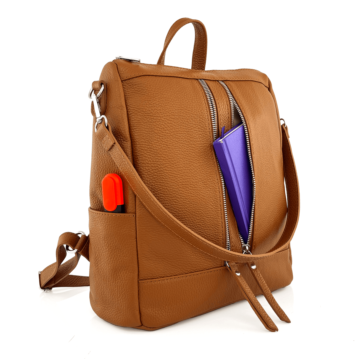 2 az 1-ben - Vittoria természetes bőr hátizsák és táska - cserépbarna