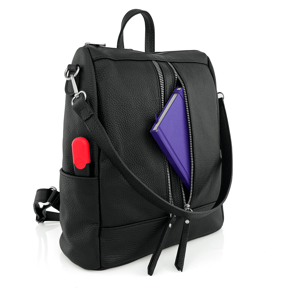 2 az 1-ben - Vittoria természetes bőr hátizsák és táska - fekete