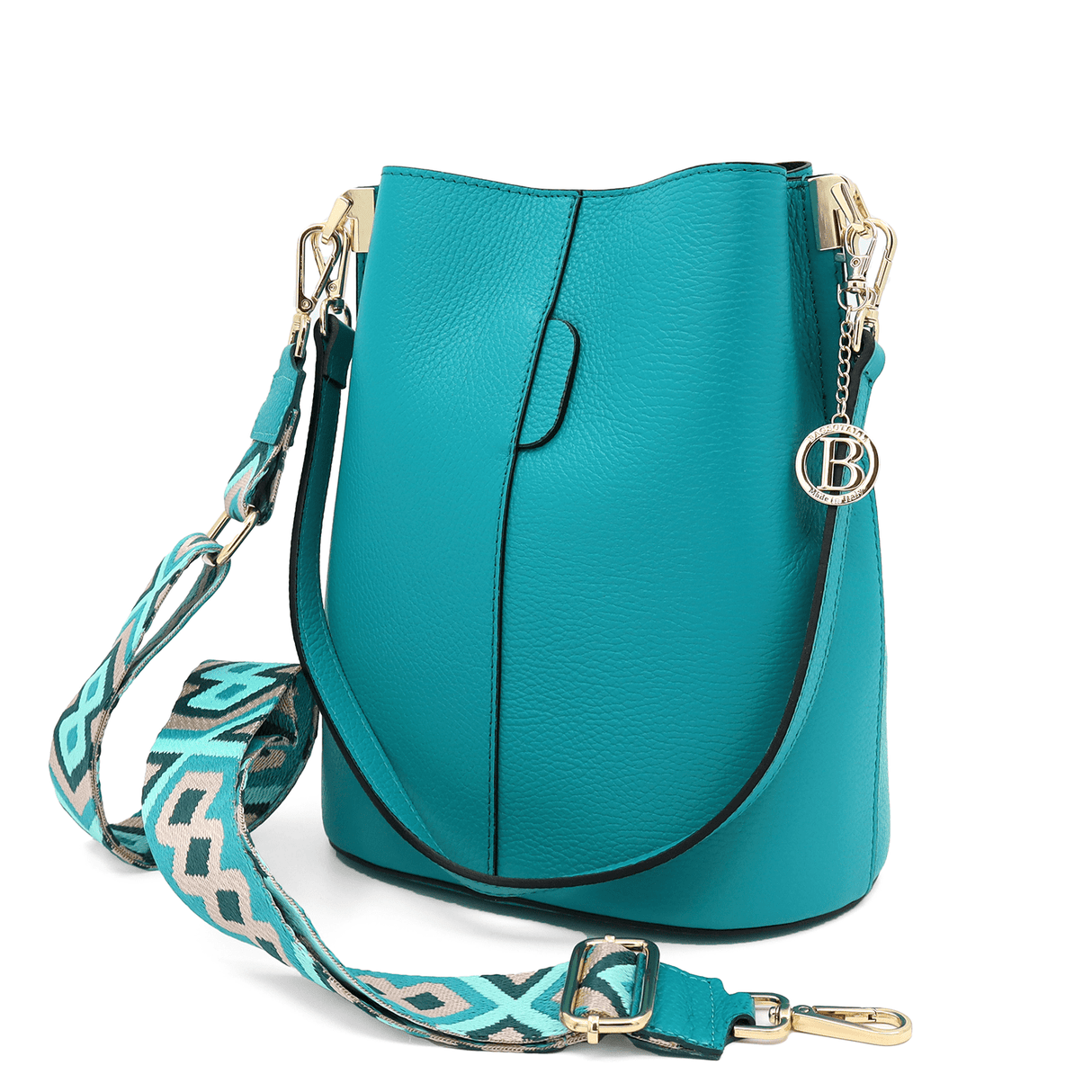 Női táska természetes bőrből, 2 fogantyúval Alba - türkiz