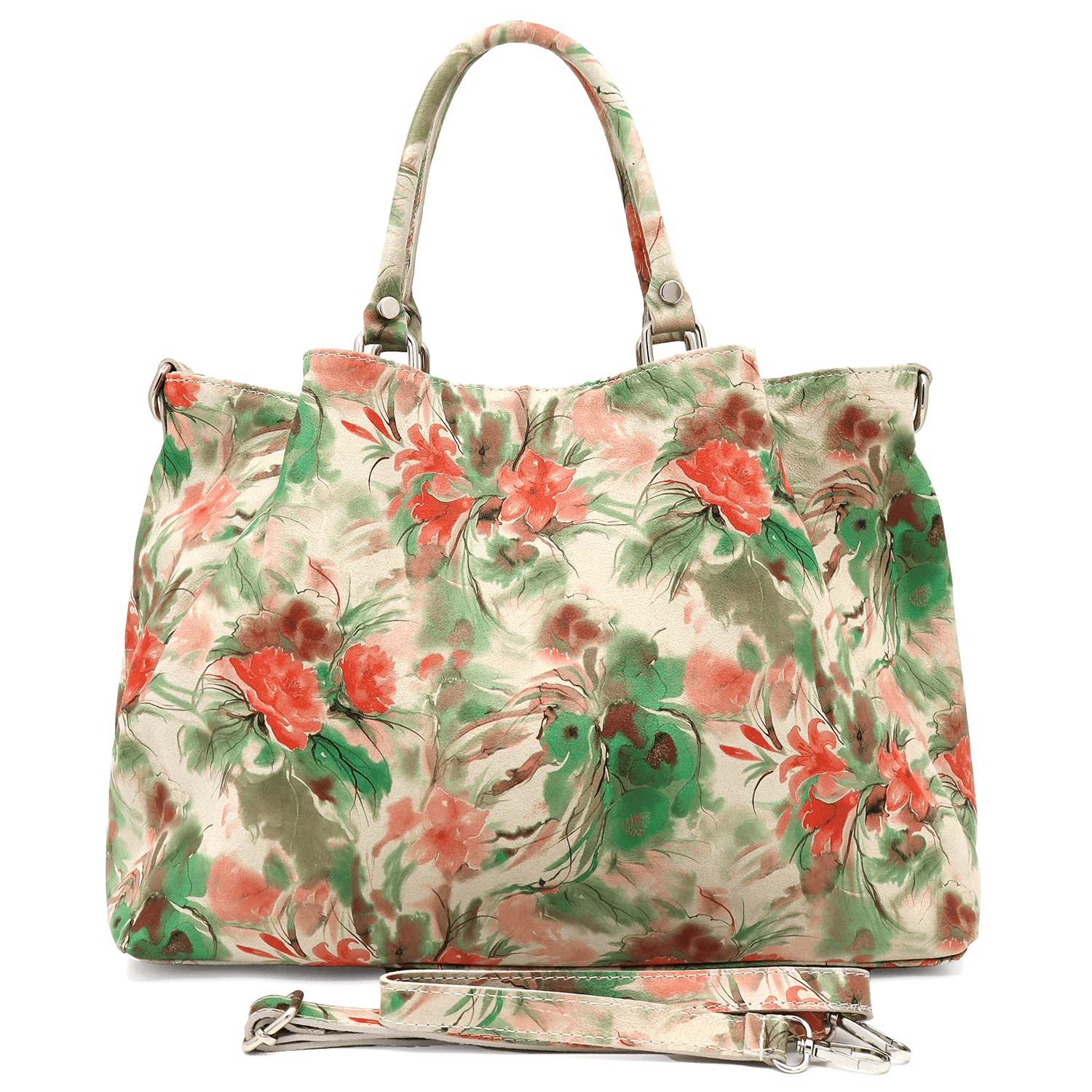 Nagy női táska természetes bőrből, Danica virágmintával