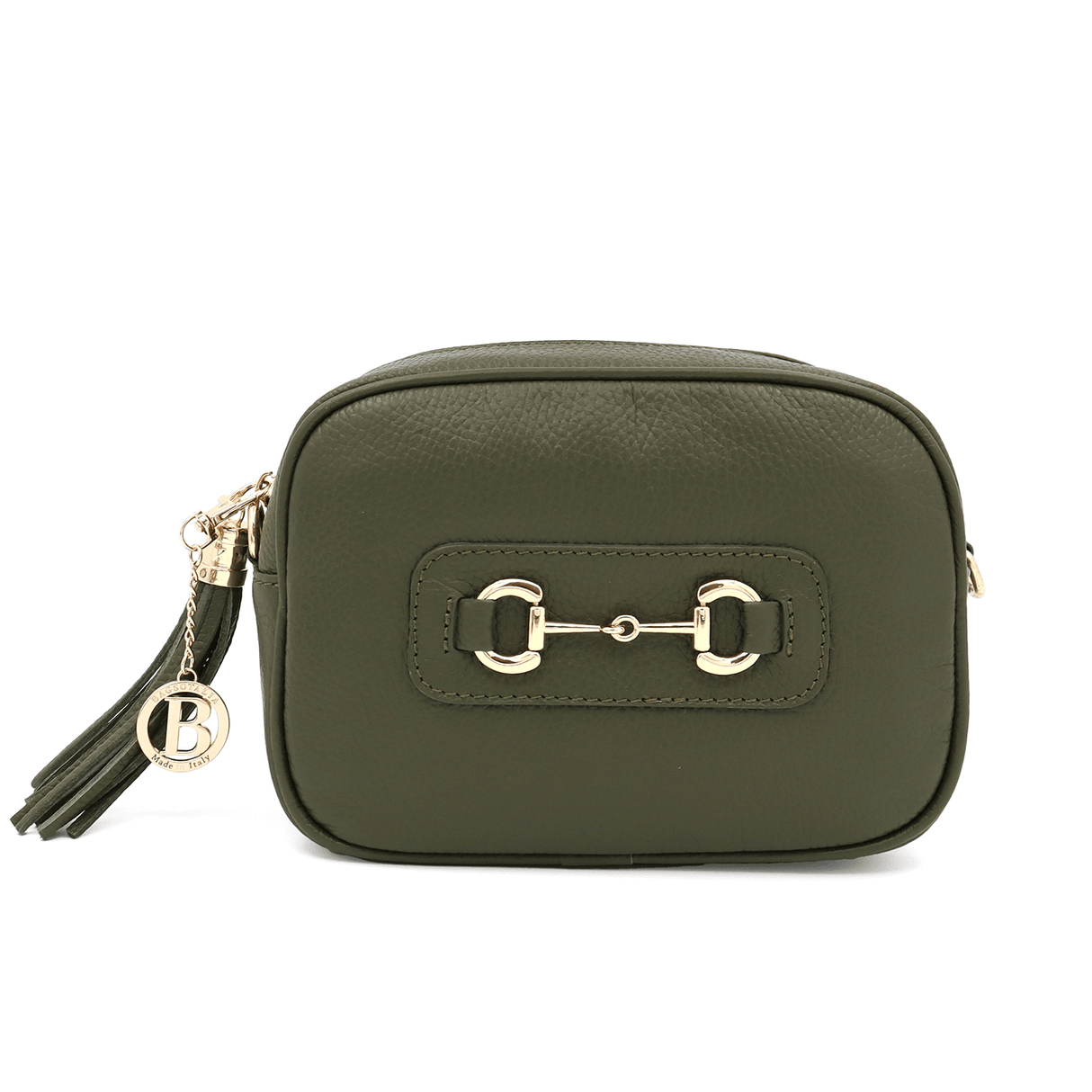 Lorena természetes bőr válltáska - olíva zöld