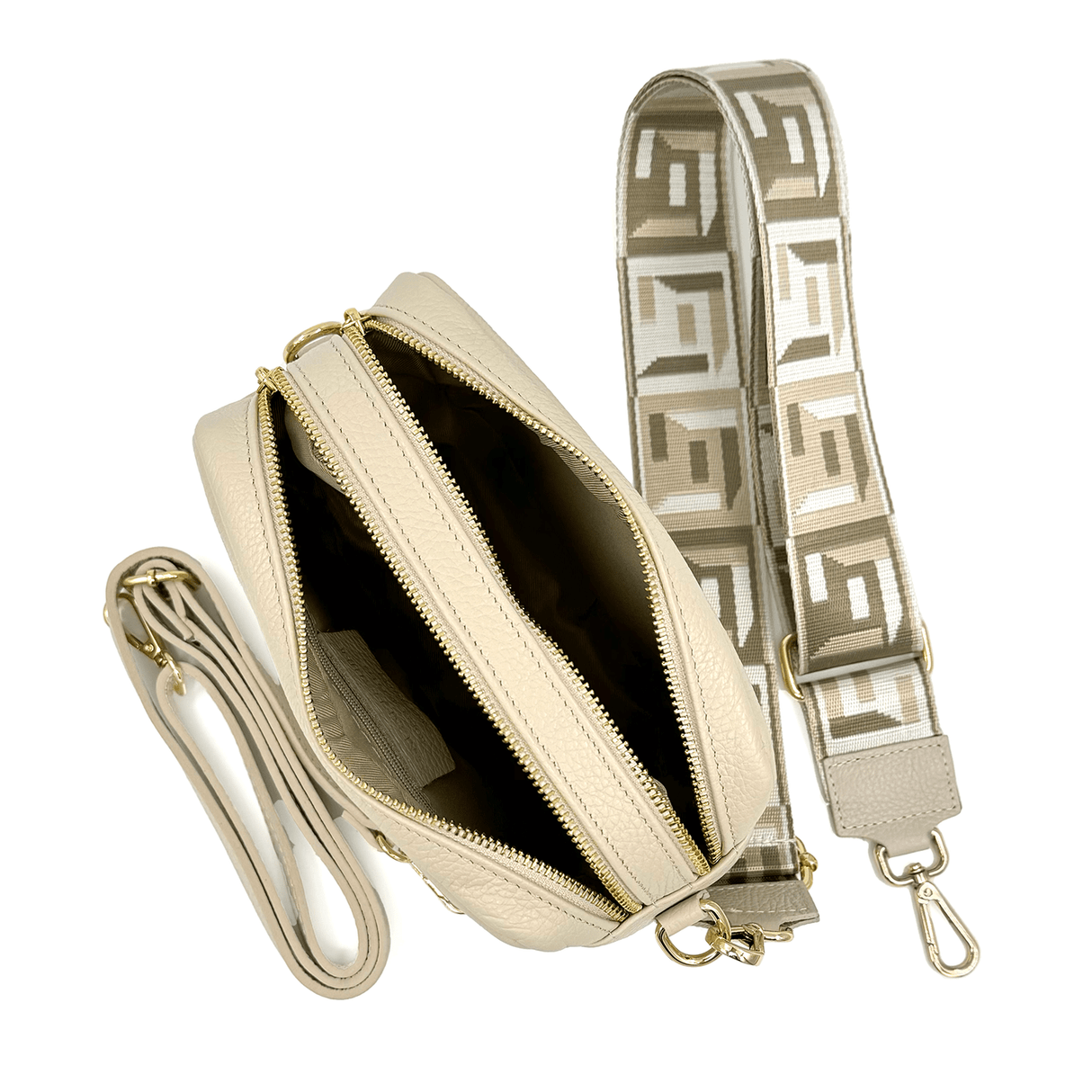 Természetes bőr válltáska 2 fogantyúval - bézs