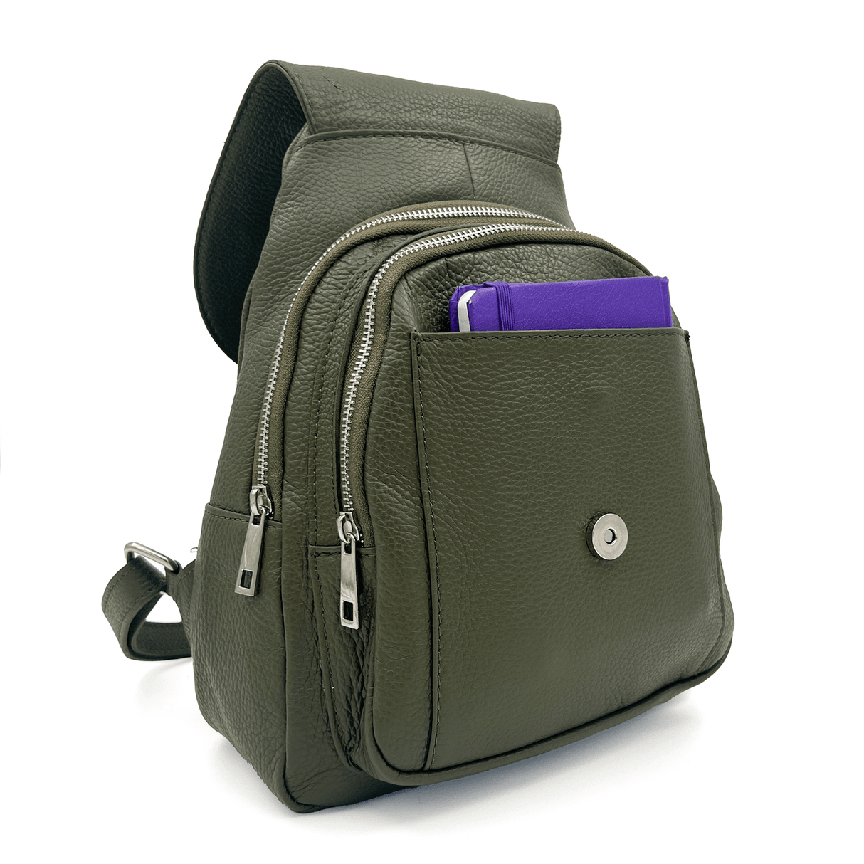 Női hátizsák természetes bőrből - sötétzöld