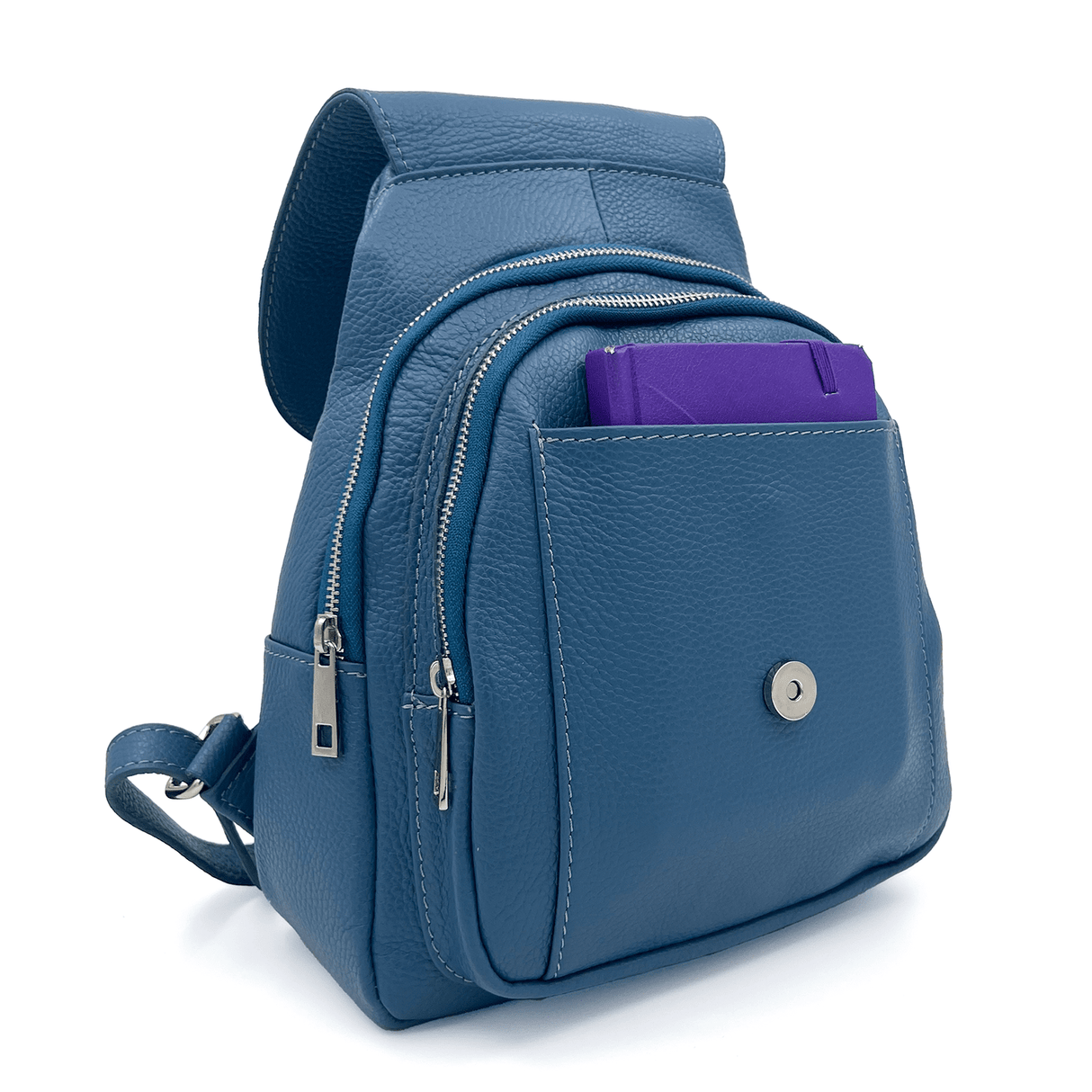 Női hátizsák természetes bőrből - világoskék