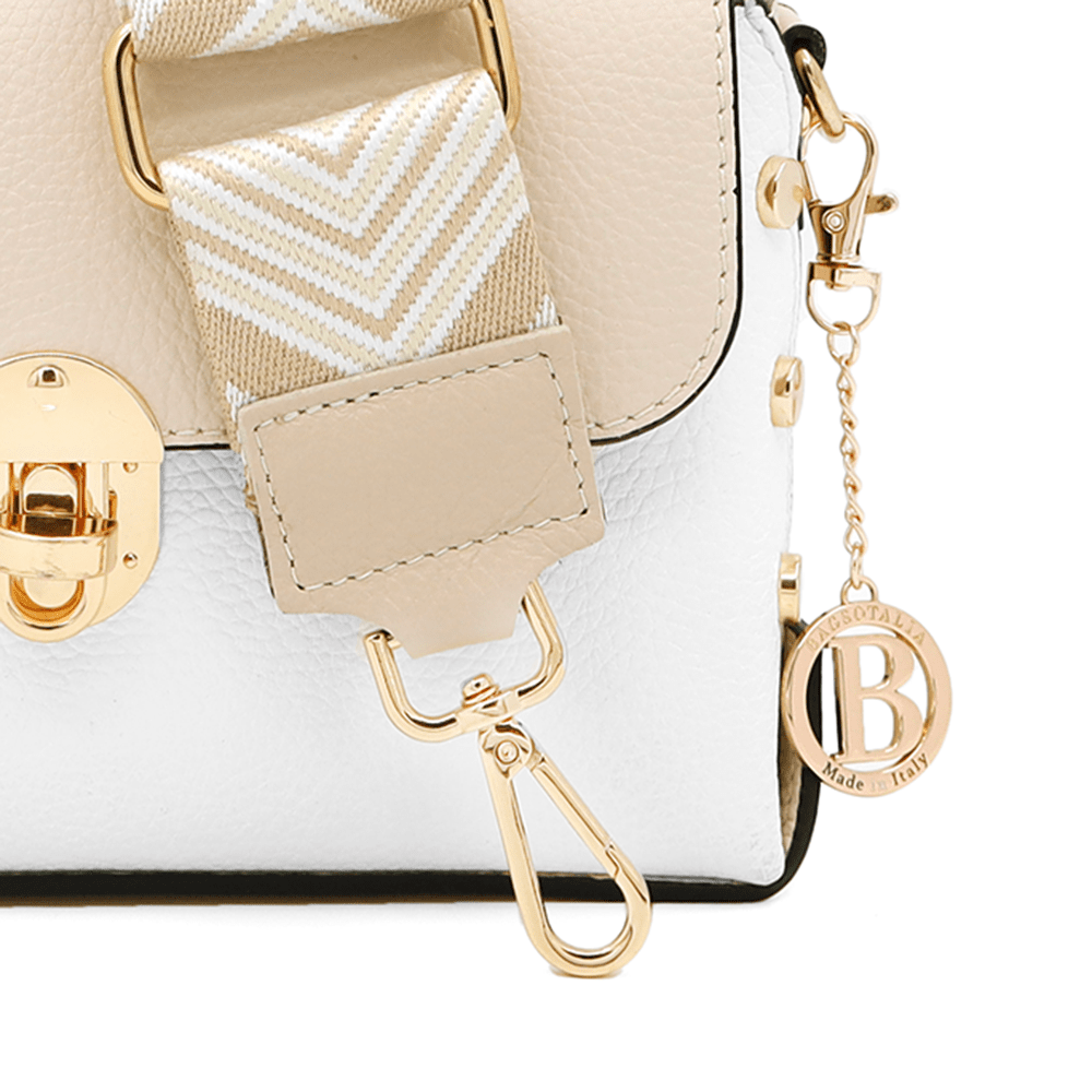 Antoanella természetes bőr női táska - bézs/fehér