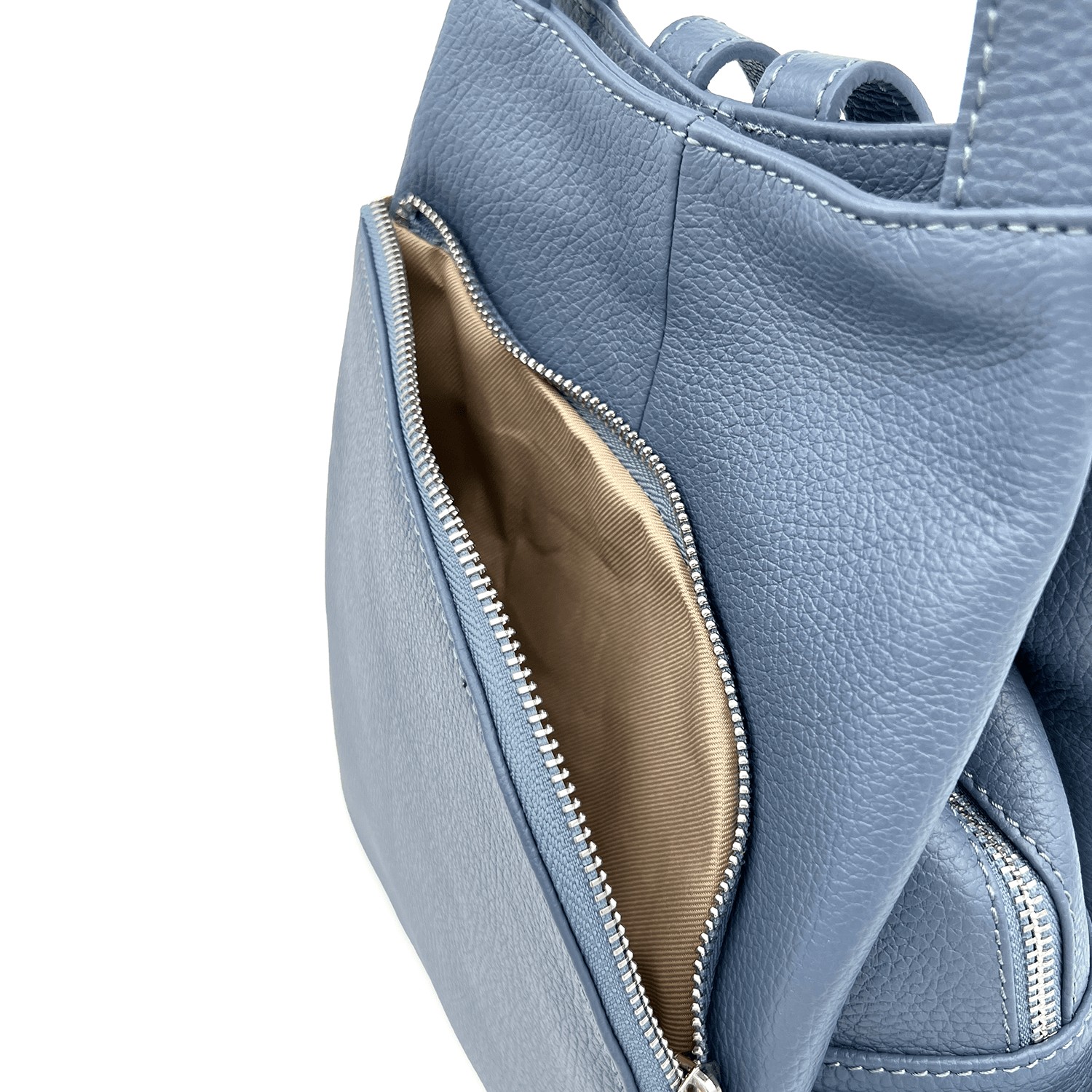 Lara természetes bőr hátizsák - világoskék