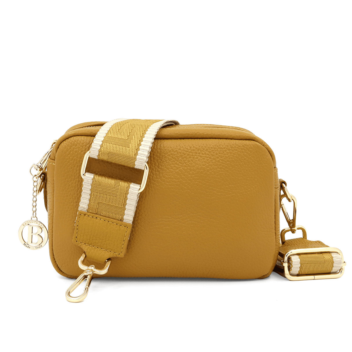 Természetes bőr válltáska 2 fogantyúval - mustársárga