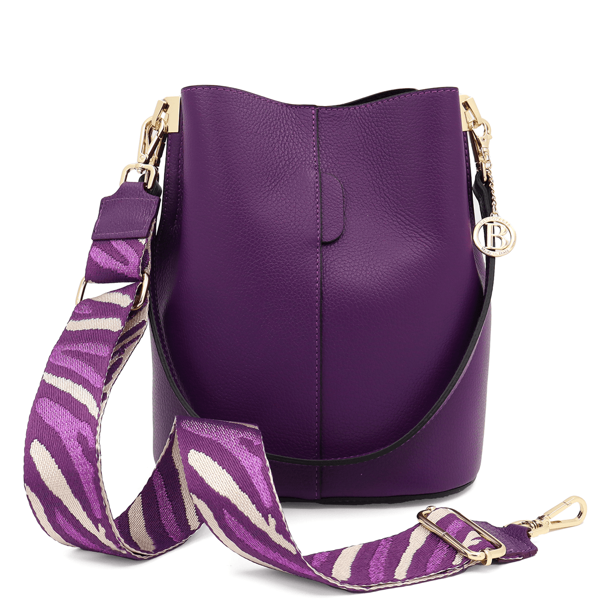 Női táska természetes bőrből, 2 fogantyúval Alba - lila