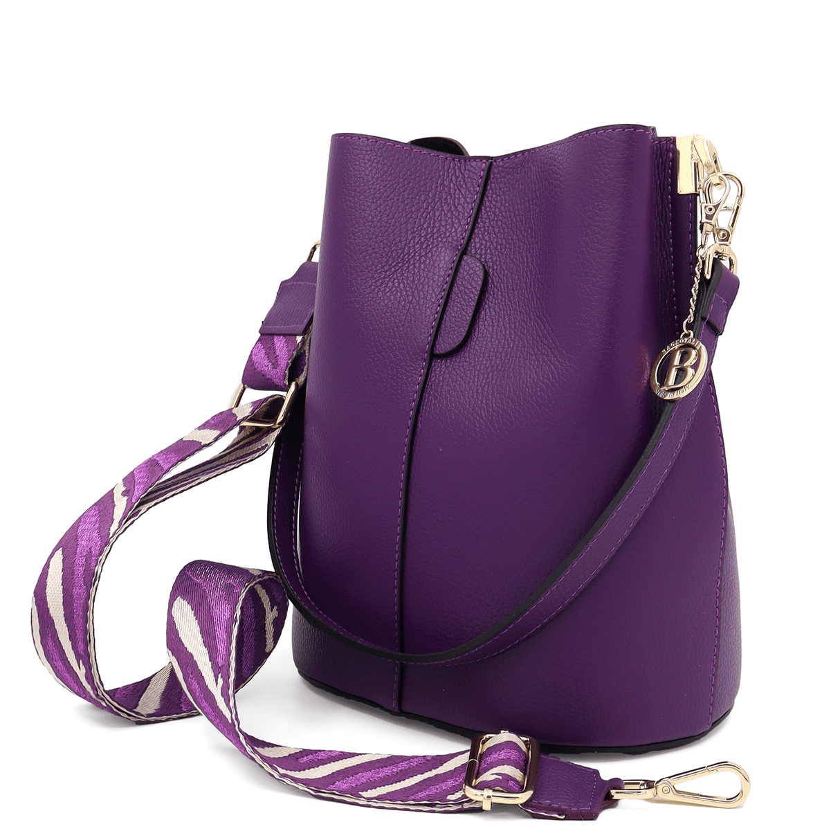 Női táska természetes bőrből, 2 fogantyúval Alba - lila