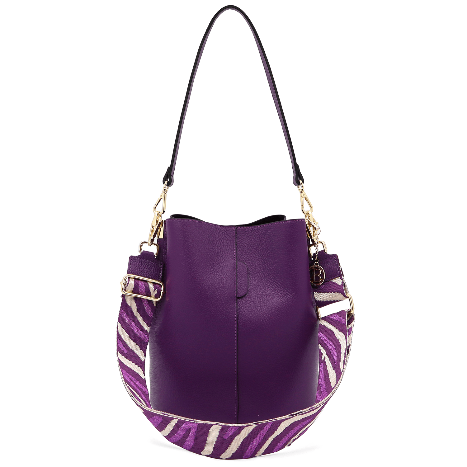 Női táska természetes bőrből, 2 fogantyúval Alba - lila