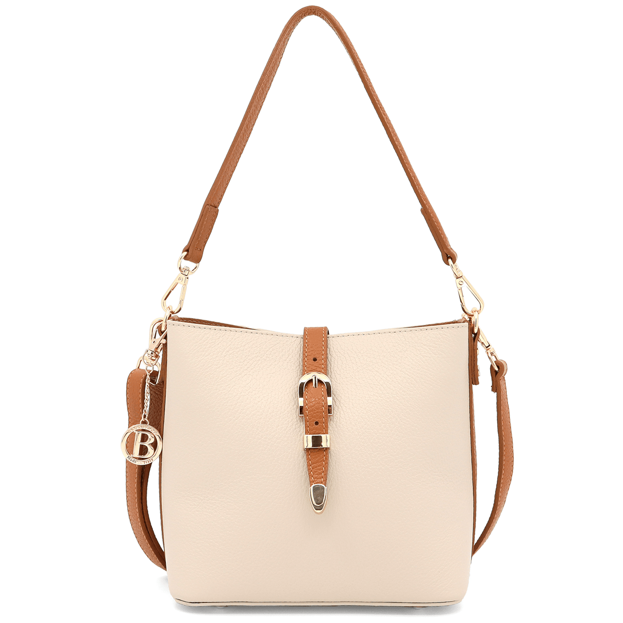 Női válltáska 2 fogantyúval természetes bőrből Alona - bézs