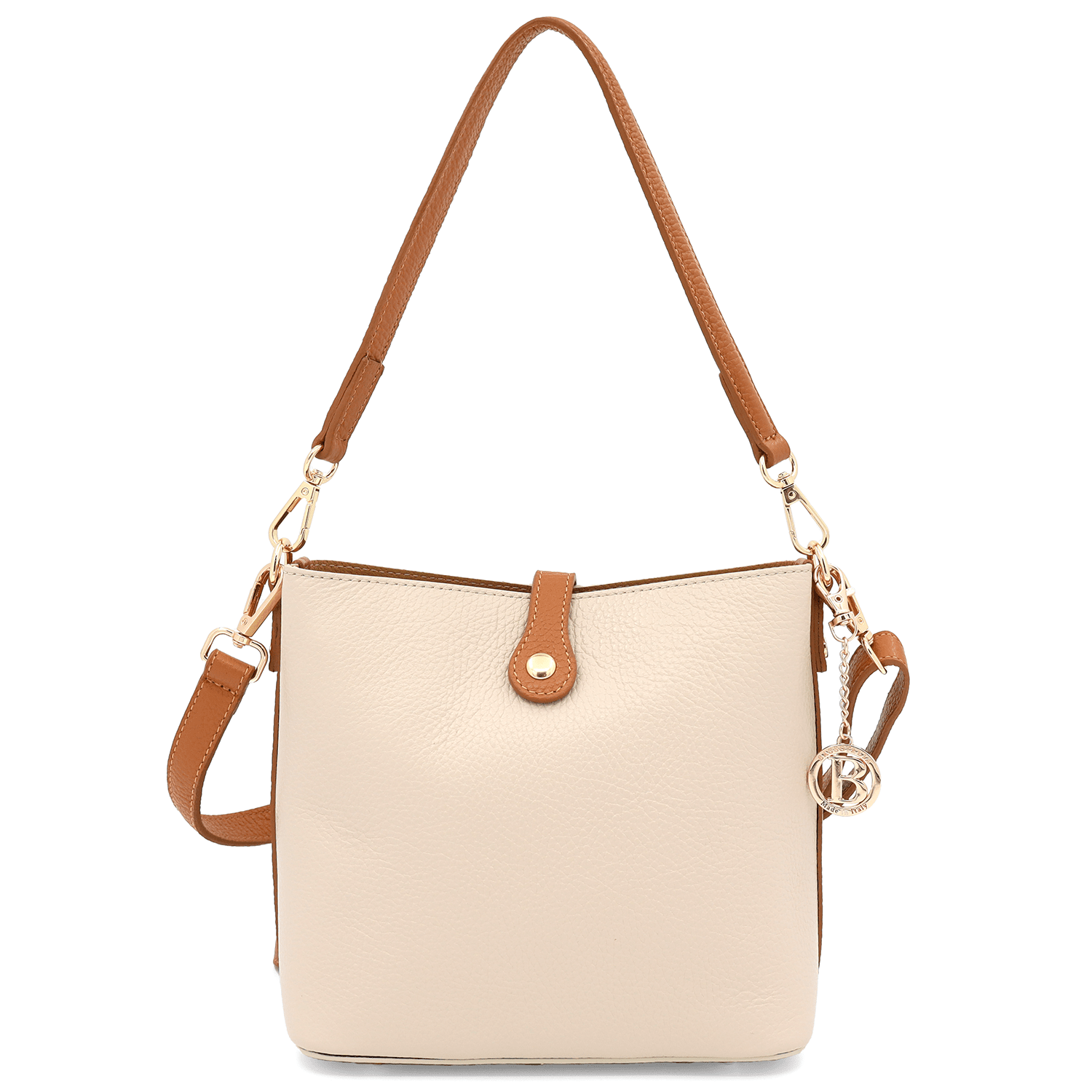 Női válltáska 2 fogantyúval természetes bőrből Alona - bézs