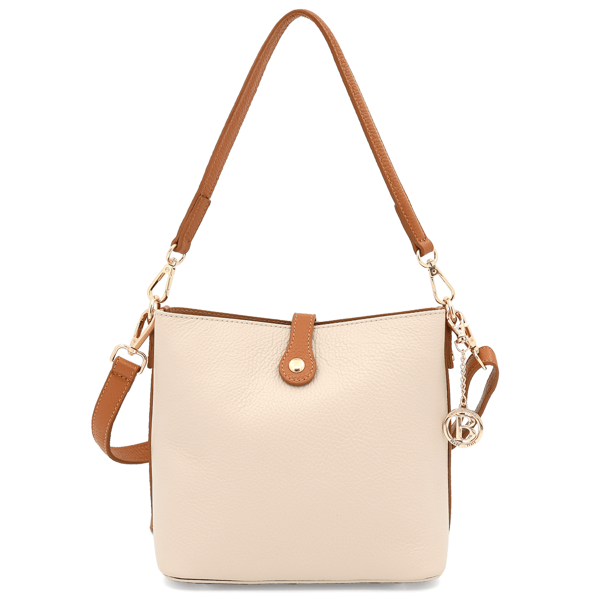 Női válltáska 2 fogantyúval természetes bőrből Alona - bézs