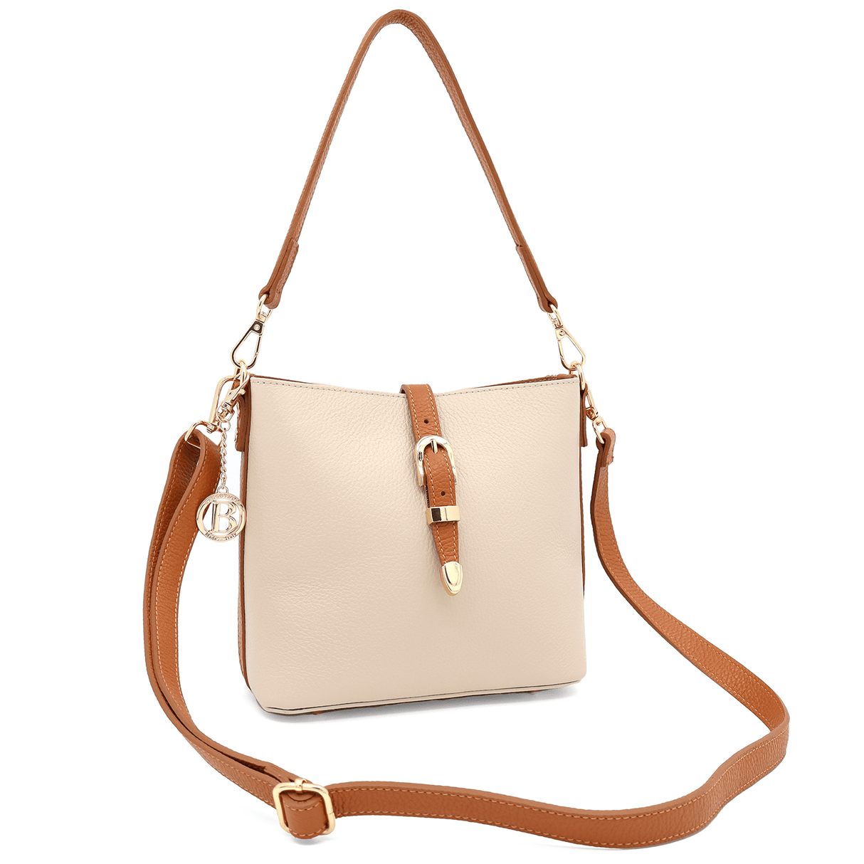 Női válltáska 2 fogantyúval természetes bőrből Alona - bézs