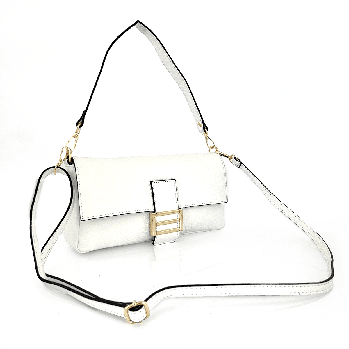 Női táska 2 fogantyúval, természetes bőrből, Napolia - fehér