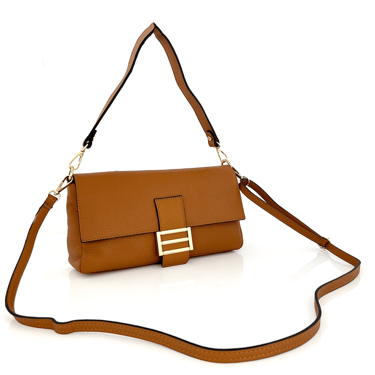 Női táska 2 fogantyúval, természetes bőrből, Napolia - cserépbarna