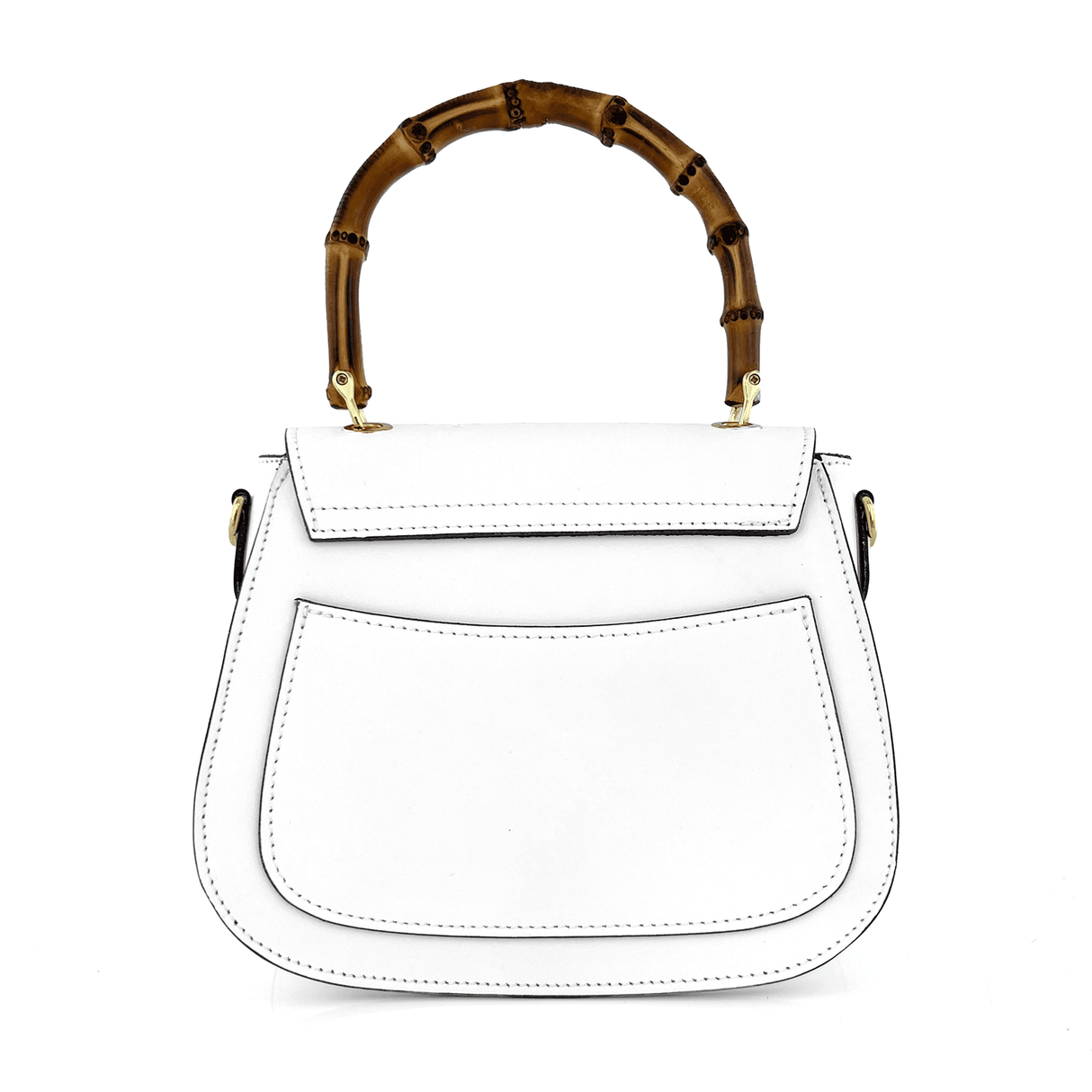 Női táska természetes bőrből, bambusz fogantyúval Ronda - fehér