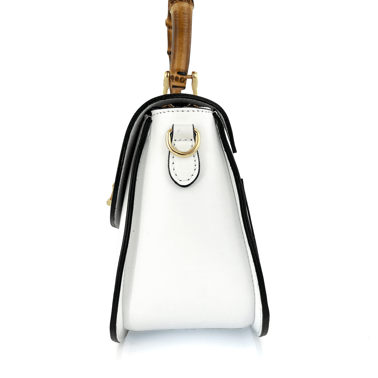 Női táska természetes bőrből, bambusz fogantyúval Ronda - fehér