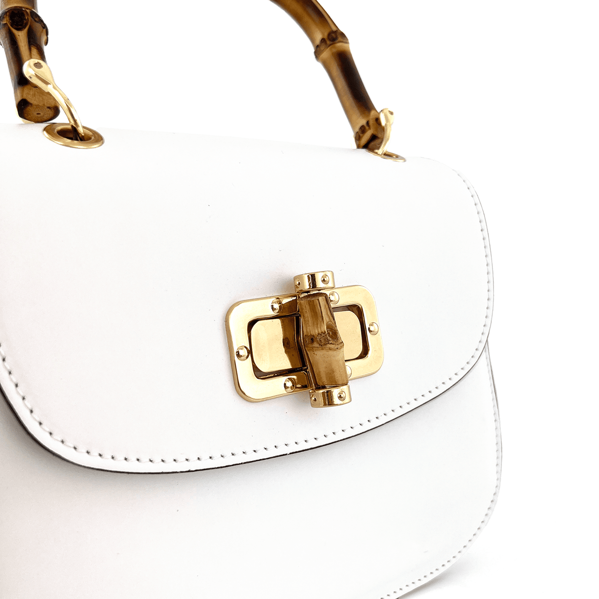 Női táska természetes bőrből, bambusz fogantyúval Ronda - fehér