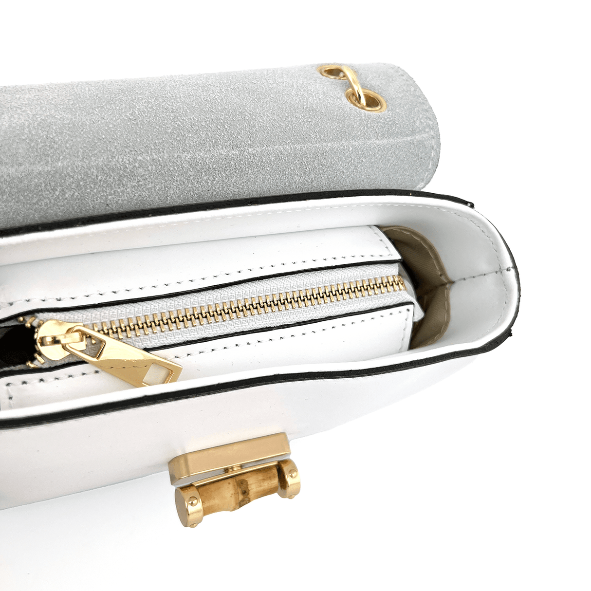 Női táska természetes bőrből, bambusz fogantyúval Ronda - fehér