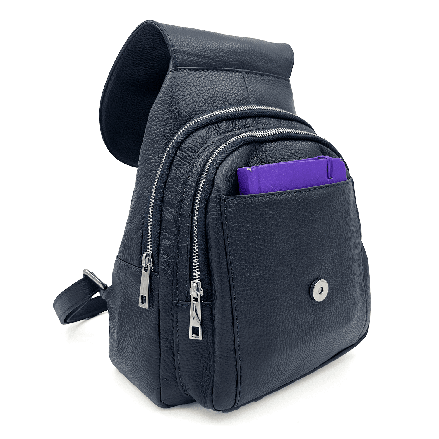 Női hátizsák természetes bőrből - sötétkék