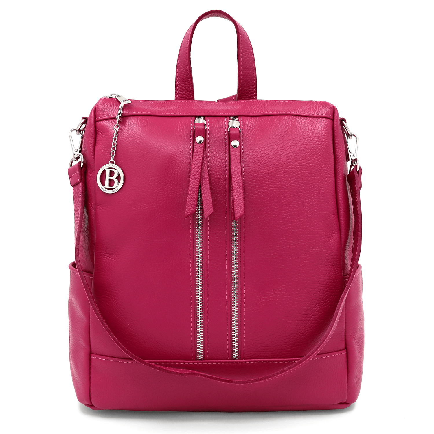 2 az 1-ben - Vittoria természetes bőr hátizsák és táska - sötét fukszia