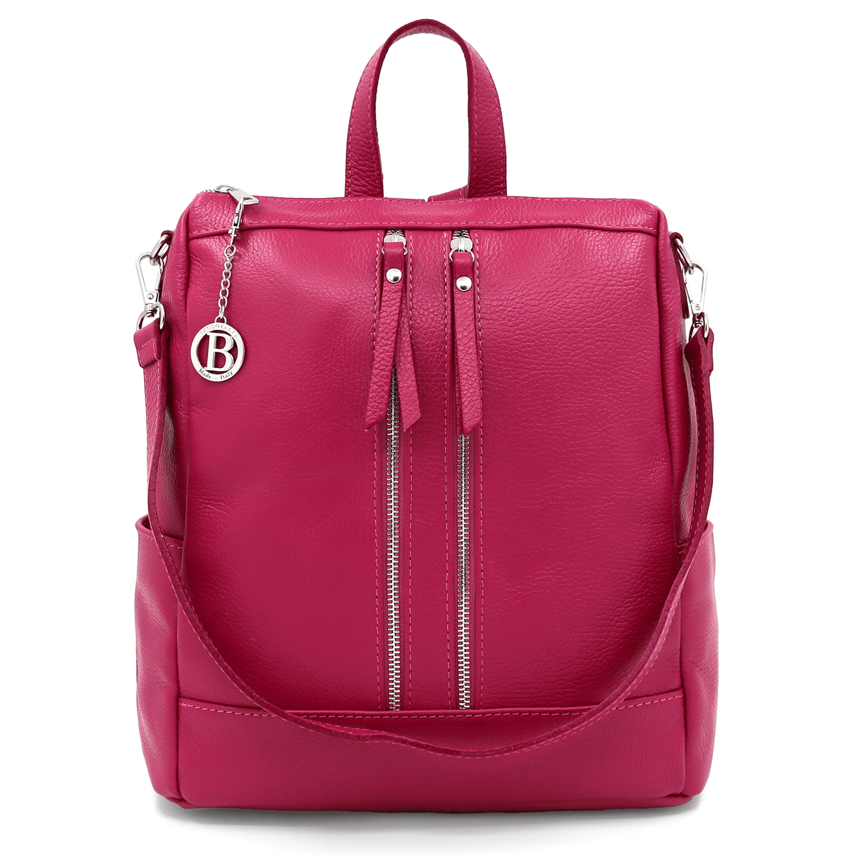 2 az 1-ben - Vittoria természetes bőr hátizsák és táska - sötét fukszia