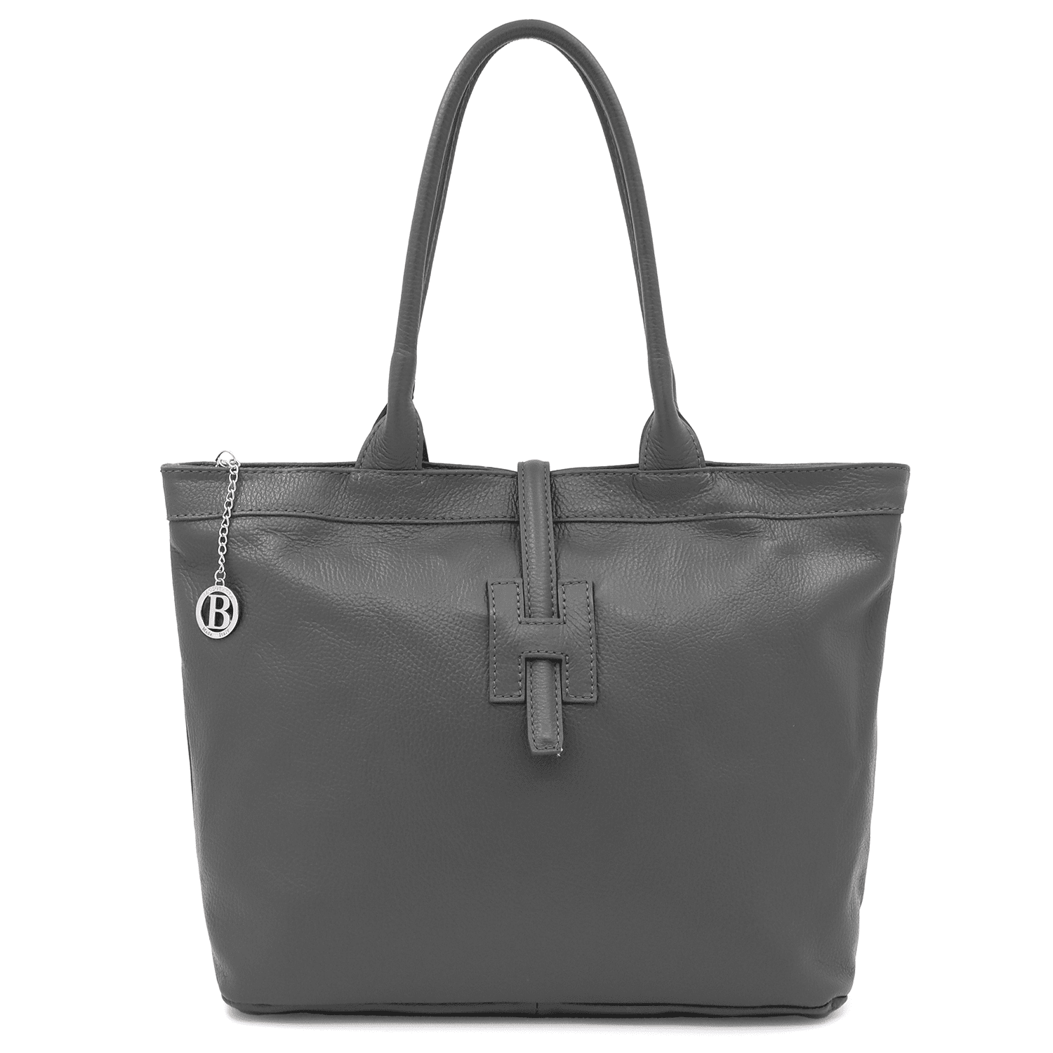 Nagy női táska természetes bőrből - szürke