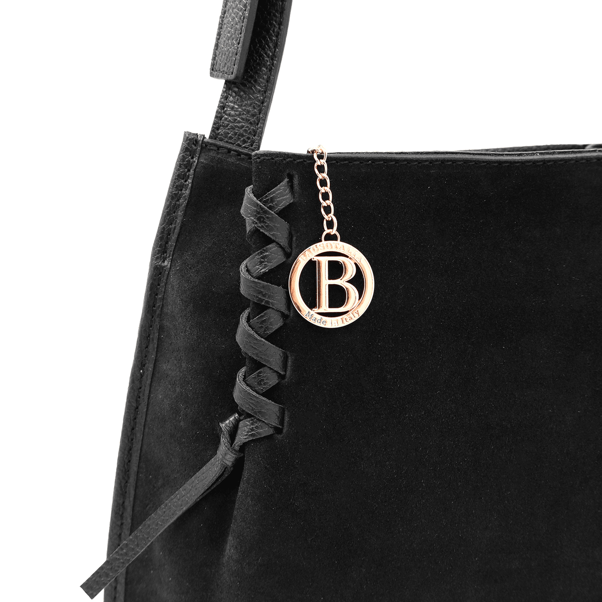 Női táska természetes bőrből és velúrból, 2 fogantyúval, Gabriella - fekete