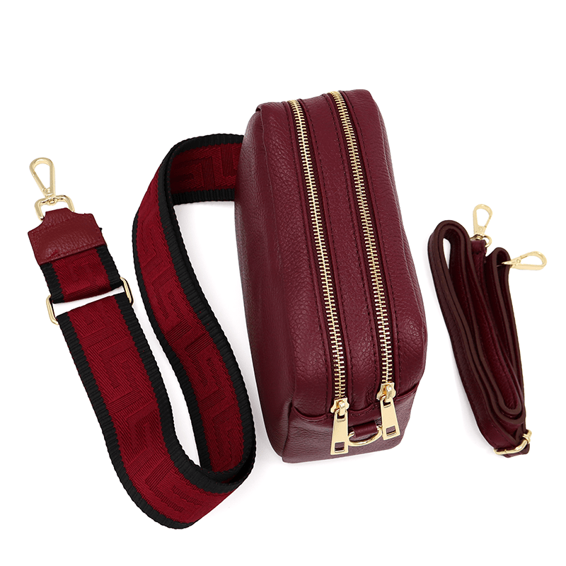 Természetes bőr válltáska 2 fogantyúval - bordó