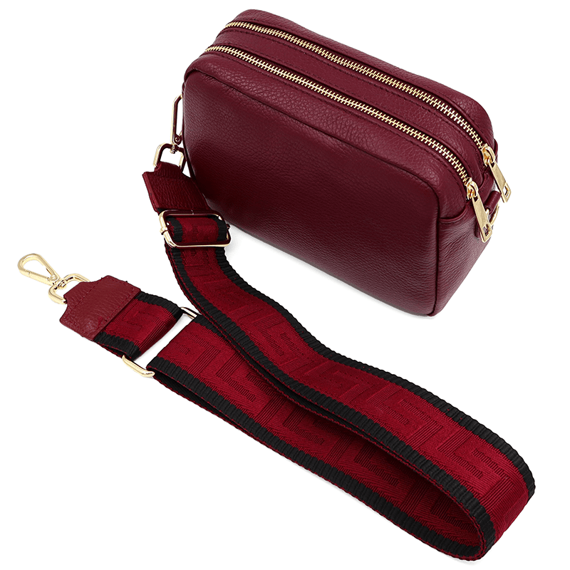 Természetes bőr válltáska 2 fogantyúval - bordó