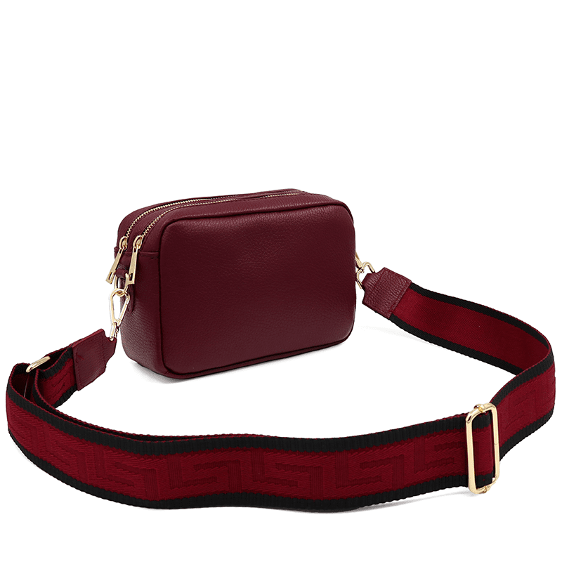 Természetes bőr válltáska 2 fogantyúval - bordó