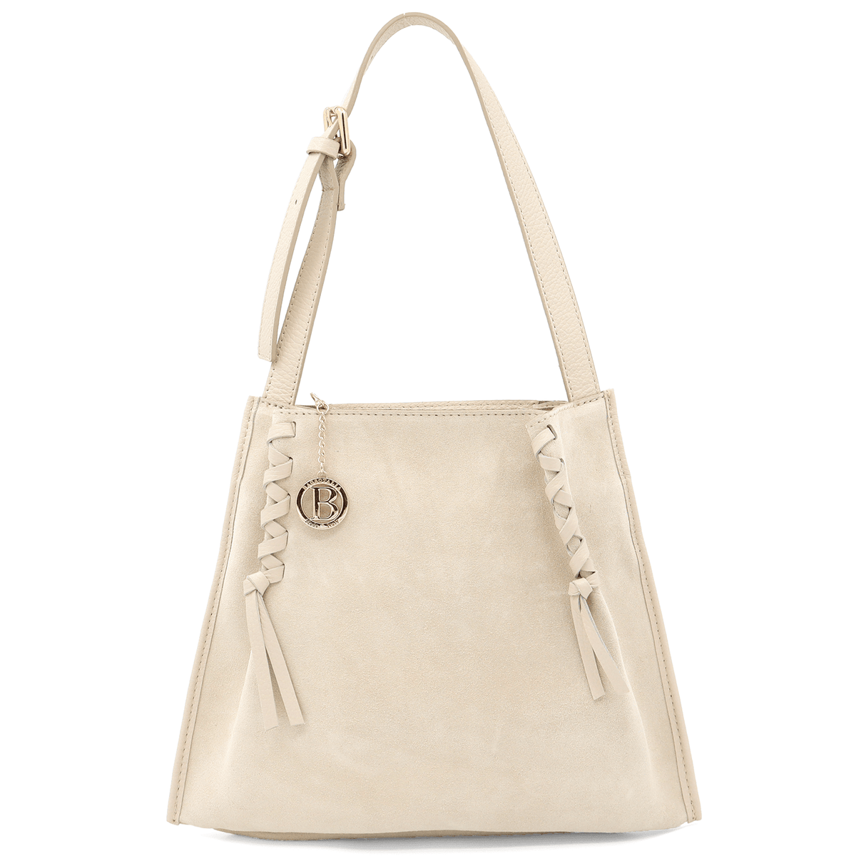 Női táska természetes bőrből és velúrból, 2 fogantyúval Gabriella - bézs