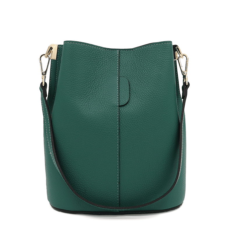 Női táska természetes bőrből, 2 fogantyúval Alba - sötétzöld