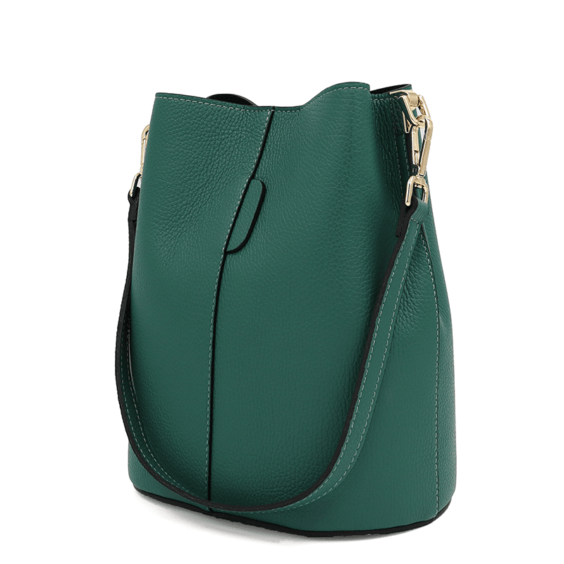 Női táska természetes bőrből, 2 fogantyúval Alba - sötétzöld
