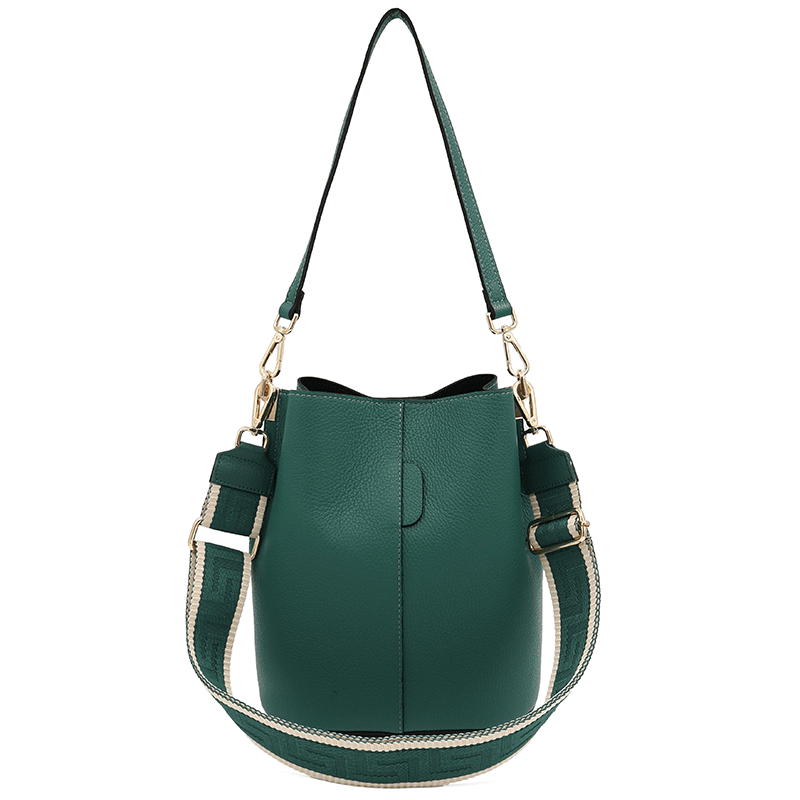 Női táska természetes bőrből, 2 fogantyúval Alba - sötétzöld