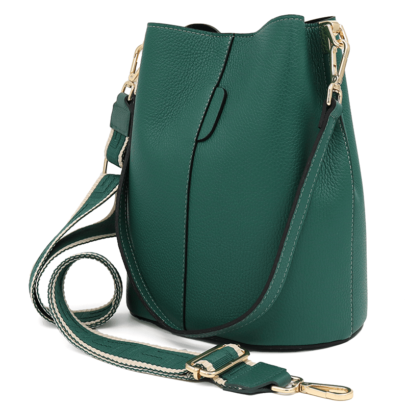 Női táska természetes bőrből, 2 fogantyúval Alba - sötétzöld