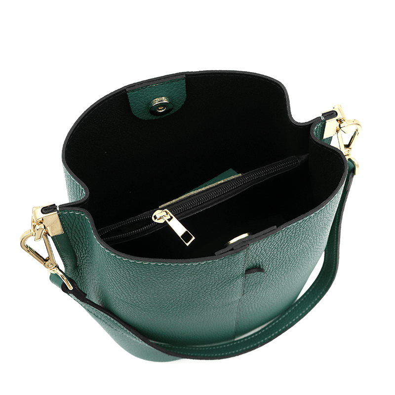 Női táska természetes bőrből, 2 fogantyúval Alba - sötétzöld