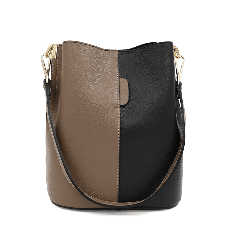 Női táska természetes bőrből, 2 fogantyúval Alba - fekete/barna