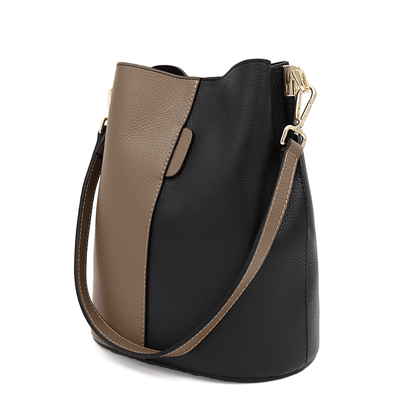 Női táska természetes bőrből, 2 fogantyúval Alba - fekete/barna