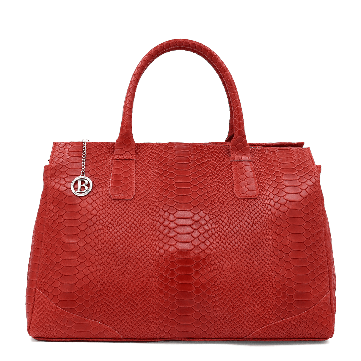 Nagy női táska természetes bőrből állati mintával Teodora - piros