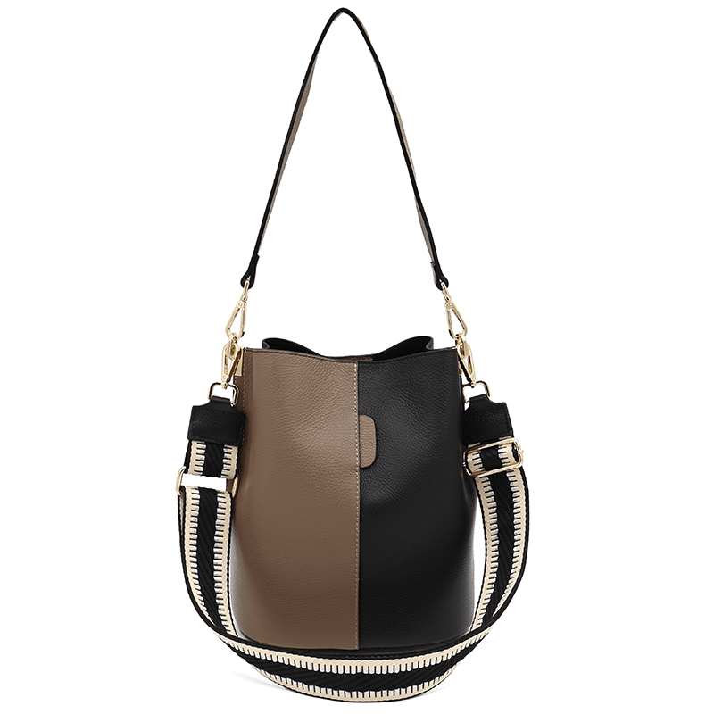 Női táska természetes bőrből, 2 fogantyúval Alba - fekete/barna