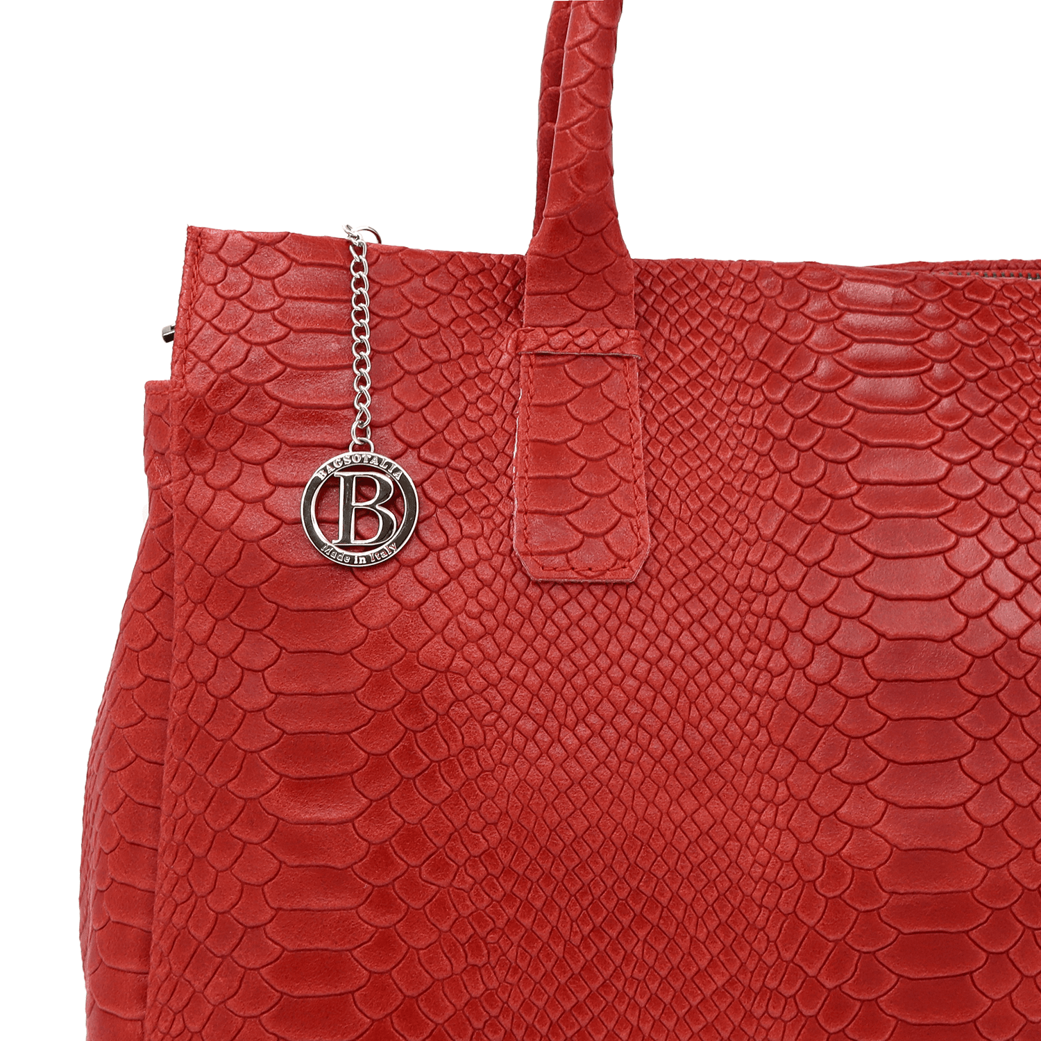 Nagy női táska természetes bőrből állati mintával Teodora - piros